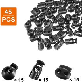 img 3 attached to Double Elite Plastic Cord Lock Set - 45Pcs Single Hole/Double Hole Cord Stopper & Spring Cord Toggle for Drawstrings/Paracord/Shoelaces - Black Elastic Cord Adjuster