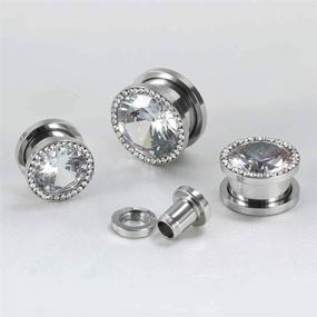 img 3 attached to TBOSEN 6 PCS Big Cubic Zirconia Stainless Steel Screw Ear Gauges: Stylish Body Piercing Jewelry Set