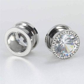 img 1 attached to TBOSEN 6 PCS Big Cubic Zirconia Stainless Steel Screw Ear Gauges: Stylish Body Piercing Jewelry Set