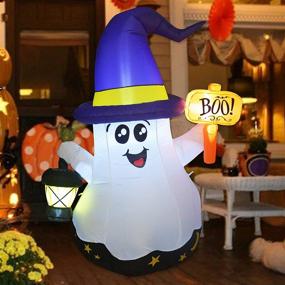 img 4 attached to Spooky Fun Ahead: GOOSH 5FT Wizard Ghost Halloween Inflatable with Hand-Held Light – Yard Decoration Clearance with Built-in LED Lights for Holiday, Party, Yard, and Garden