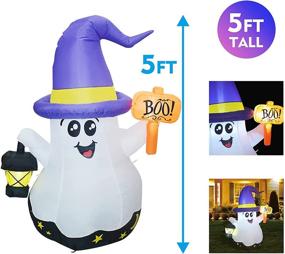 img 2 attached to Spooky Fun Ahead: GOOSH 5FT Wizard Ghost Halloween Inflatable with Hand-Held Light – Yard Decoration Clearance with Built-in LED Lights for Holiday, Party, Yard, and Garden