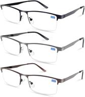 high-quality men's reading glasses: blue light blocking (3-pack), computer readers with metal half frame for anti eyestrain & headache relief - black, gun, and brown colors included logo