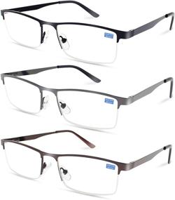 img 4 attached to High-quality Men's Reading Glasses: Blue Light Blocking (3-Pack), Computer Readers with Metal Half Frame for Anti Eyestrain & Headache Relief - Black, Gun, and Brown Colors Included