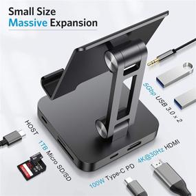 img 3 attached to 🔌 Premium 7-in-1 USB C Hub Stand: HDMI 4K@30Hz, 100W PD, SD Card Reader, USB 3.0, Headphone Jack - Compatible with iPad Pro Mac Chrome
