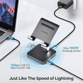img 2 attached to 🔌 Premium 7-in-1 USB C Hub Stand: HDMI 4K@30Hz, 100W PD, SD Card Reader, USB 3.0, Headphone Jack - Compatible with iPad Pro Mac Chrome