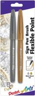 🖋️ pentel arts sign pen touch ses15cbpxz - fude brush tip, gold/silver, pack of 2 logo