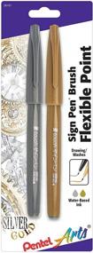 img 3 attached to 🖋️ Pentel Arts Sign Pen Touch SES15CBPXZ - Fude Brush Tip, Gold/Silver, Pack of 2