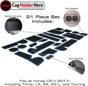 img 2 attached to 🔵 Premium Custom Interior Non-Slip Anti Dust Cup Holder Inserts, Center Console Liner Mats, Door Pocket Liners 22-pc Set for Honda CRV Accessories 2017-2022 - Blue Trim