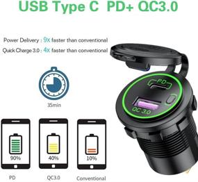 img 2 attached to 🚗 48W USB C автомобильная зарядка: скоростной двойной USB-выход PD и QC 3.0, переключатель Вкл./Выкл., Зеленый-2 шт.