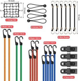 img 3 attached to 🔗 Bungee Cords with Hooks: 30pc Heavy Duty Assortment with Tarp Clips, Canopy Ties, Metal Hooks, Ball Bungees, and Cargo Net