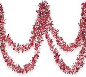 img 4 attached to 🔴 Vibrant Red and Silver Metallic Tinsel Twist Garland - 4 inches x 25 ft Length