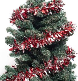 img 2 attached to 🔴 Vibrant Red and Silver Metallic Tinsel Twist Garland - 4 inches x 25 ft Length