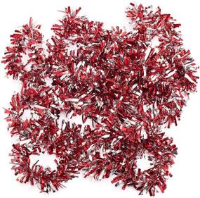 img 1 attached to 🔴 Vibrant Red and Silver Metallic Tinsel Twist Garland - 4 inches x 25 ft Length