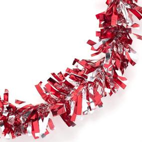 img 3 attached to 🔴 Vibrant Red and Silver Metallic Tinsel Twist Garland - 4 inches x 25 ft Length