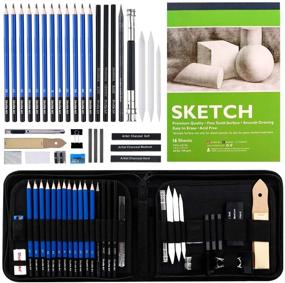 img 4 attached to 🖌️ 37-Piece Professional Sketching and Drawing Pencils Set, Art Supplies Kit with Graphite Charcoal Sticks, Sketchbook for Adults and Kids - Zipper Carry Case Included, by Shuttle Art