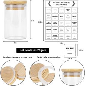 img 3 attached to 🌶️ 20 Pack Glass Spice Jars Set, 3.2oz (95ml) Mini Spice Jar with Bamboo Airtight Lids, 180 Preprinted Spice Jar Square Labels, Thicken Seasoning Containers for Pantry, Tea, Herbs, Salt - Enhanced SEO