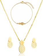 skqir pineapple necklace set: exquisite handmade stainless steel jewelry trio (earrings+bracelets+necklace) for women logo