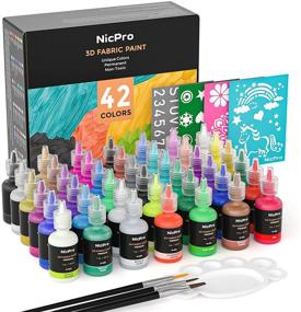 img 4 attached to 🎨 Nicpro 3D Fabric Paint Set, 42 Colors Textile Paint Kit for Kid & Adult - Permanent, Including Neon, Glitter & Metallic Glue Colors - Ideal for Crafts, T-Shirts, Glass and Wood