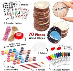 img 3 attached to 70 PCS Natural Wood Slices Craft Kit - 2.8-3.1 Inches Unfinished Predrilled Wooden Circles with Hole, Jute Twine, Acrylic Paint, Markers - DIY Decoration Set by Shuttle Art