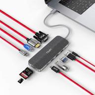 tsupy dual usb c hub 12 in 1 thunderbolt 3 hub with 100w pd, 4k hdmi, vga, ethernet, usb-c data port, usb 3.0/2.0, audio/mic, micro sd/sd slots for macbook pro, dell, hp and more logo