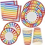 🌈 colorful rainbow party tableware set: 30 paper plates, 30 plates, 30 cups & 60 napkins – perfect for bright birthday parties and decorations! logo