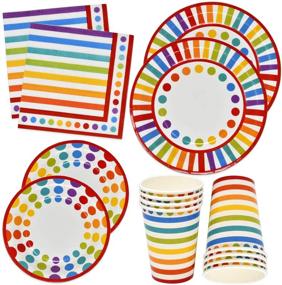 img 4 attached to 🌈 Colorful Rainbow Party Tableware Set: 30 Paper Plates, 30 Plates, 30 Cups & 60 Napkins – Perfect for Bright Birthday Parties and Decorations!