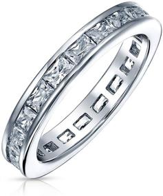 img 4 attached to 💍 Stackable Wedding Band Eternity Ring for Women - 2MM Simple Cubic Zirconia Channel Princess Cut CZ in 925 Sterling Silver