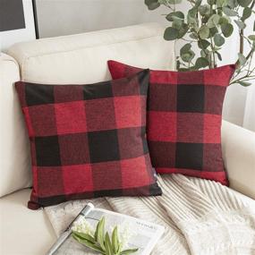 img 4 attached to 🎄 Phantoscope Pack of 2 Buffalo Check Plaid Christmas Throw Pillow Covers - Farmhouse Cushion Cases for Red and Black Home Decor - 18 x 18 Inches