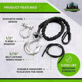 img 1 attached to 🚜 Mud Bandit ATV Recovery Strap: 9000lb Synthetic Rope with Winch Hook and D Ring Shackle - Premium Mudding Accessories for Four Wheeler and Quad