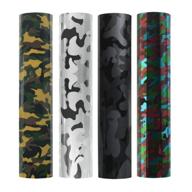 pack of 4 assorted colors heat transfer camouflage pattern vinyl: camo iron 👕 on vinyl sheets 12x10'' for diy shirts and garments (camouflage green, gray, red, silver) logo