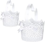 2 white handle wedding flower girl baskets in style b logo