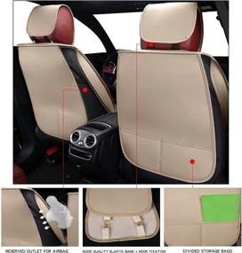 img 2 attached to 🚗 TKAAKT Car Seat Covers - Faux Leatherette Cushion Covers for Cars, SUVs, Pick-up Trucks - Universal Fit Set for Auto Interiors - Beige - C-2P