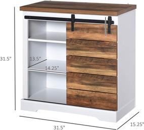 img 2 attached to 🚪 HOMCOM Rustic Farmhouse Sliding Barn Door Side Cabinet in White/Brown - Storage Buffet Sideboard with Interior Shelves