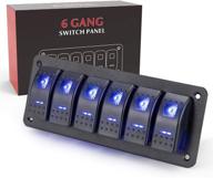 🔵 bunker indust 6 gang rocker switch aluminum panel with blue led light - waterproof 5 pin on off toggle switches for 12v/24v marine boat rv truck car atv logo