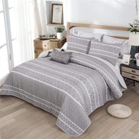 img 3 attached to King Size Grey Striped Triangle Pattern Quilt Set - Bohemian Bedding Bedspread, Soft Microfiber Coverlet for All Seasons, Including 1 Quilt + 2 Pillowcases - 90x104 Inches