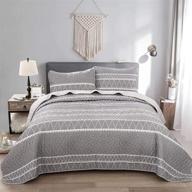 king size grey striped triangle pattern quilt set - bohemian bedding bedspread, soft microfiber coverlet for all seasons, including 1 quilt + 2 pillowcases - 90x104 inches logo