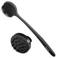 🛀 heeta 2-pack body brush & hair scalp massager shampoo brush for shower – deep cleaning and exfoliating, soft silicone bristles, long handle, suitable for men, women, and kids (black & black) logo