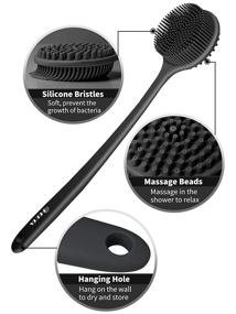 img 2 attached to 🛀 HEETA 2-Pack Body Brush & Hair Scalp Massager Shampoo Brush for Shower – Deep Cleaning and Exfoliating, Soft Silicone Bristles, Long Handle, Suitable for Men, Women, and Kids (Black & Black)