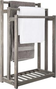 img 4 attached to MyGift Gray Wood Towel Rack with Bottom Shelf: Stylish and Functional Bathroom Storage Solution