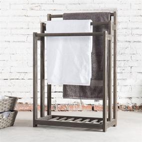 img 2 attached to MyGift Gray Wood Towel Rack with Bottom Shelf: Stylish and Functional Bathroom Storage Solution