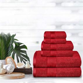 img 2 attached to 🧦 TRIDENT Soft and Plush 100% Cotton Bathroom Towel Set - Super Soft, Absorbent, 6 Piece (Christmas Red)
