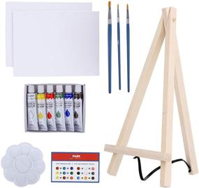 img 4 attached to 🎨 14-Piece Mini Canvas Acrylic Paint Set - Art Supplies with Wood Easel, 6x8 inch Canvases, 6 Non-Toxic Washable Paints, 3 Brushes, Palette, and Color Mixing Guide