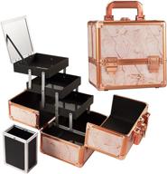 💄 costravio rose gold makeup train case - cosmetic box with mirror, brush holder, home or travel organizer for make-up and jewelry storage. 3-tier tackle trays, portable, lockable. golden marble design. logo