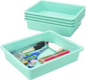 img 1 attached to 🗃️ Teal Storex Letter Size Flat Storage Tray – Non-Snap Lid Organizer Bin for Classroom, Office and Home, 5-Pack (62541U05C)