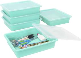 img 2 attached to 🗃️ Teal Storex Letter Size Flat Storage Tray – Non-Snap Lid Organizer Bin for Classroom, Office and Home, 5-Pack (62541U05C)