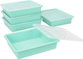 img 4 attached to 🗃️ Teal Storex Letter Size Flat Storage Tray – Non-Snap Lid Organizer Bin for Classroom, Office and Home, 5-Pack (62541U05C)