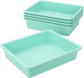 img 3 attached to 🗃️ Teal Storex Letter Size Flat Storage Tray – Non-Snap Lid Organizer Bin for Classroom, Office and Home, 5-Pack (62541U05C)