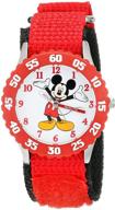 🕒 disney kids' w001573 'time teacher' mickey mouse stainless steel watch: red nylon strap and fun learning design logo