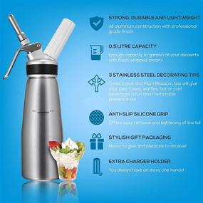 img 1 attached to 🍦 Seven Petals Professional Whipped Cream Dispenser - Premium 1 Pint Aluminum Cream Whipper Canister - Whip Cream Maker with Stainless Steel Tips, Charger Holders, Brush & Storage Cap