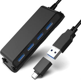 img 4 attached to 🚀 Rocketek 4-Port USB 3.0 Hub with USB-C, Extended Cable Included - Multiport Expander with USB to USB-C Adapter for Computers, Phones, Laptops, Flash Drives, and Mobile HDD